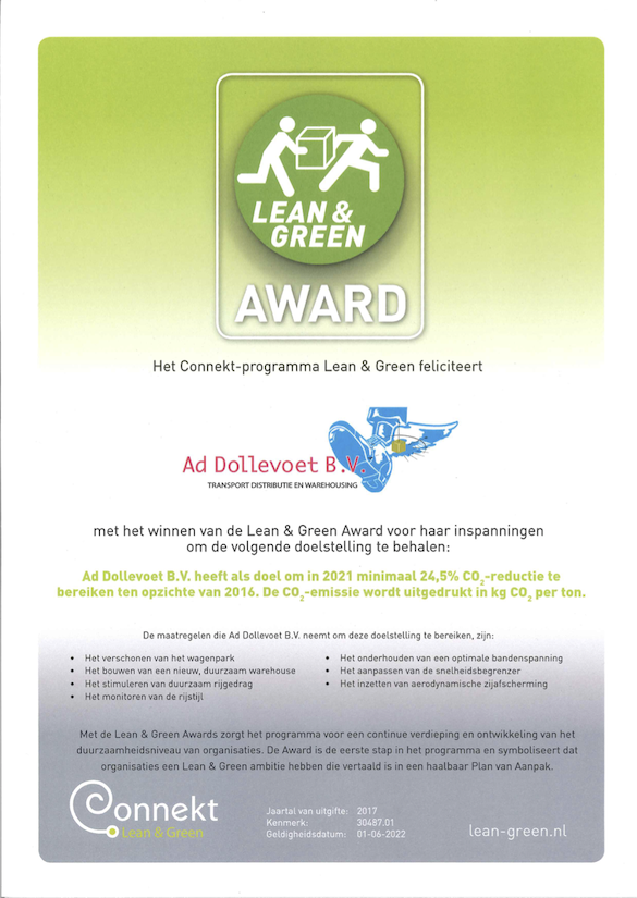 Lean & Green certificaat - Ad Dollevoet 2021