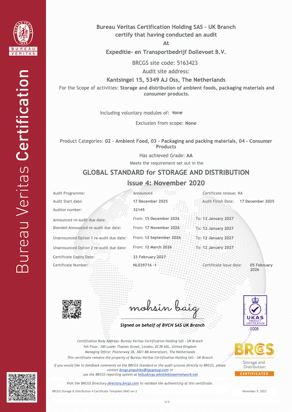 BRC certificaat NL-ENG - Dollevoet - 2025